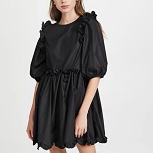 ruffled scallop hem dress with bow tie back